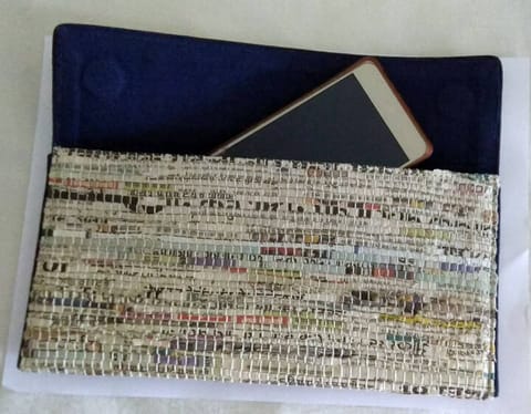 Sutrakaar Creations-Handwoven Newspaper Envelop Clutch ‚Äö√Ñ√¨ Navy