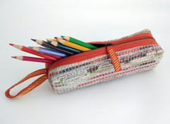 Sutrakaar Creations-Upcycled newspaper Pencil Pouch ‚Äö√Ñ√¨ Orange Lining