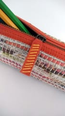 Sutrakaar Creations-Upcycled newspaper Pencil Pouch ‚Äö√Ñ√¨ Orange Lining