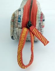 Sutrakaar Creations-Upcycled newspaper Pencil Pouch ‚Äö√Ñ√¨ Orange Lining