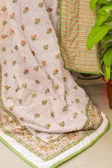 SootiSyahi 'The Floral Fence' Handblock Printed Double bed Quilt