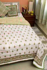 SootiSyahi 'The Floral Fence' Handblock Printed Double bed Quilt