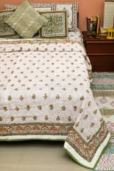 SootiSyahi 'The Floral Fence' Handblock Printed Double bed Quilt