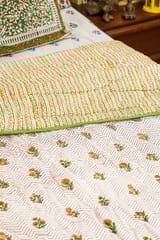 SootiSyahi 'The Floral Fence' Handblock Printed Double bed Quilt