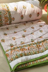 SootiSyahi 'The Floral Fence' Handblock Printed Double bed Quilt