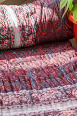 SootiSyahi 'Crimson Crush' Handblock Printed Double bed Quilt