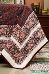 SootiSyahi 'Crimson Crush' Handblock Printed Double bed Quilt