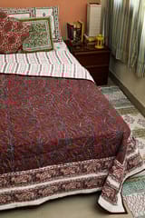 SootiSyahi 'Crimson Crush' Handblock Printed Double bed Quilt