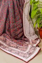 SootiSyahi 'Crimson Crush' Handblock Printed Double bed Quilt