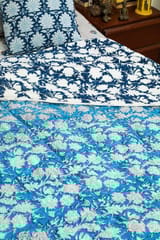 SootiSyahi 'Blue Iris' Handblock Printed Double bed Quilt