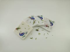Al Maun | Aihim | White Marble | Handmade Square Peacock Inlay | Protect Furniture Surface from Damage Classic Coaster for Drinks, Beverages, Bar, Living, Kitchen & Dining Elegant Look | Set of 4