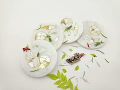 Al Maun | Naml | White Marble | Handmade Round Flower Inlay | Classic Coaster for Drinks, Beverages, Bar, Living, Kitchen & Dining Elegant Look | Set of 4