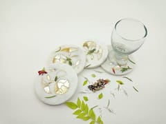 Al Maun | Naml | White Marble | Handmade Round Flower Inlay | Classic Coaster for Drinks, Beverages, Bar, Living, Kitchen & Dining Elegant Look | Set of 4