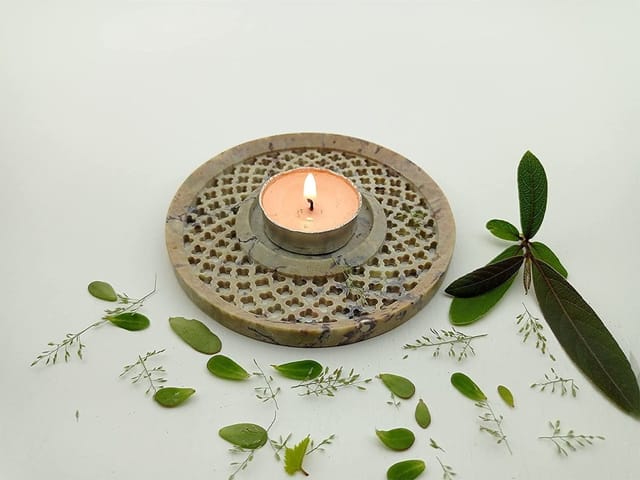 Al Maun | Nima | Marble Natural Multicolor Soapstone | Handmade Round Ring Shape Lattice Craft | Tealight & Candle Holders Diya | A Perfect Handmade Product for Gifting | for Home & Festivals