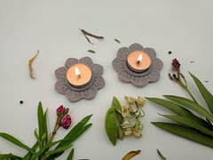 Al Maun | Kanan Marble Natural Multicolor Soapstone | Handmade Lotus Shape Hand-Carved Craft |Tealight & Candle Holders Diya | A Perfect Handmade Product for Gifting | for Home & Festivals | Set of 2