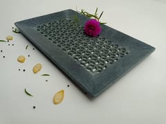 Al Maun | Muiz | Marble Natural Grey Soapstone | Handmade Rectangle Lattice Craft | Decorative Multipurpose Tray | Jewellery, Storage, Table & Serving Tray | For Your Home Decor & Dining