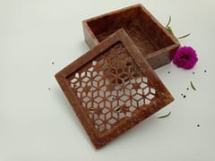 Al Maun | Harib | Marble Natural Multicolor Soapstone | Handmade Square Lattice Craft | Jewellery and Ornament Storage Box