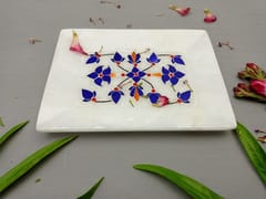 Al Maun | Durriyah | Marble Natural White Alabaster Soapstone | Handmade Rectangle Inlay Craft | Decorative Multipurpose Tray | Jewellery, Storage, Table & Serving Tray | For Your Home Decor & Dining