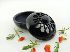 Al Maun | Kasib | Marble Natural Black Soapstone | Handmade Round Lattice Craft | Multiusage Incense Holder For Nut & Spices, Storage Jewellery and Ornament Box