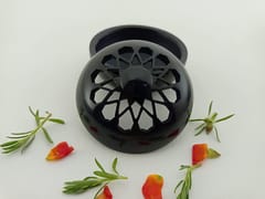 Al Maun | Kasib | Marble Natural Black Soapstone | Handmade Round Lattice Craft | Multiusage Incense Holder For Nut & Spices, Storage Jewellery and Ornament Box