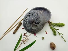 Al Maun | Manora | Marble Natural Multicolor Soapstone | Handmade Round Lattice Craft | Multiusage Incense Holder For Nut & Spices, Storage Jewellery and Ornament Box