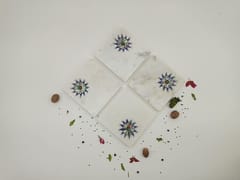 Al Maun | Leen| White Marble | Handmade Square Blue Inlay | Protect Furniture Surface from Damage Classic Coaster for Drinks, Beverages, Bar, Living, Kitchen & Dining Elegant Look | Set of 4