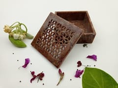 Al Maun | Faiqa | Marble Natural Multicolor Soapstone | Handmade Square Lattice Craft | Multiusage Box For Nut & Spices, Storage Jewellery and Ornament Box