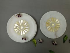 Al Maun | Awaf | Marble Natural White Soapstone | Handmade Round Inlay Craft | Unique, Handmade Coaster for Drinks, Beverages, Bar, Living Room, Kitchen & Wine Glasses - Elegant Look | Set of 4