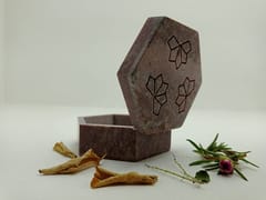 Al Maun | Haboos | Marble Natural Multicolor Soapstone | Handmade Hexagnal Handcrafted Pattern | Multiusage Box For Nut & Spices, Storage Jewellery and Ornament Box