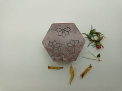 Al Maun | Haboos | Marble Natural Multicolor Soapstone | Handmade Hexagnal Handcrafted Pattern | Multiusage Box For Nut & Spices, Storage Jewellery and Ornament Box