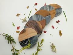 Al Maun | Uzma | Grey Marble & Wooden | Handmade Round | Protect Furniture Surface from Damage Classic Coaster for Drinks, Beverages, Bar, Living, Kitchen & Dining Elegant Look | Set of 6