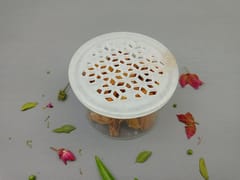 Al Maun | Hala | Marble Natural White Alabaster Soapstone | Handmade Round Lattice Craft | Multiusage Box For Nut & Spices