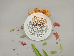 Al Maun | Hala | Marble Natural White Alabaster Soapstone | Handmade Round Lattice Craft | Multiusage Box For Nut & Spices