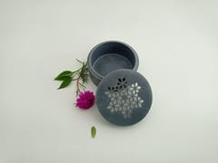 Al Maun | Emir | Marble Natural Grey Soapstone | Handmade Round Lattice Craft | Multiusage Box For Nut & Spices, Storage Jewellery and Ornament Box