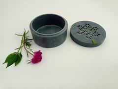 Al Maun | Emir | Marble Natural Grey Soapstone | Handmade Round Lattice Craft | Multiusage Box For Nut & Spices, Storage Jewellery and Ornament Box