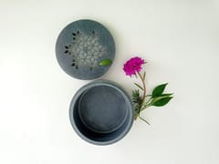 Al Maun | Emir | Marble Natural Grey Soapstone | Handmade Round Lattice Craft | Multiusage Box For Nut & Spices, Storage Jewellery and Ornament Box