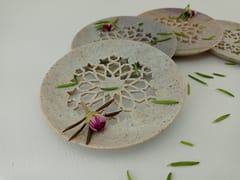 Al Maun | Zayn | Marble Natural Multicolor Soapstone | Handmade Round Lattice Craft | Unique, Handmade Coaster for Drinks, Beverages, Bar, Living Room, Kitchen & Wine Glasses - Elegant Look | Set of 4