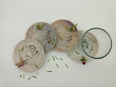 Al Maun | Zayn | Marble Natural Multicolor Soapstone | Handmade Round Lattice Craft | Unique, Handmade Coaster for Drinks, Beverages, Bar, Living Room, Kitchen & Wine Glasses - Elegant Look | Set of 4