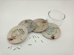 Al Maun | Zayn | Marble Natural Multicolor Soapstone | Handmade Round Lattice Craft | Unique, Handmade Coaster for Drinks, Beverages, Bar, Living Room, Kitchen & Wine Glasses - Elegant Look | Set of 4