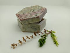 Al Maun | Ajer | Marble Natural Multicolor Soapstone | Handmade Hexagnal Handcrafted Pattern | Multiusage Box For Nut & Spices, Storage Jewellery and Ornament Box