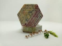 Al Maun | Ajer | Marble Natural Multicolor Soapstone | Handmade Hexagnal Handcrafted Pattern | Multiusage Box For Nut & Spices, Storage Jewellery and Ornament Box