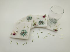 Al Maun | Aheem| White Marble | Handmade Square Green Inlay | Classic Coaster for Drinks, Beverages, Bar, Living, Kitchen & Dining Elegant Look | Set of 4