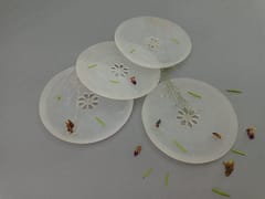 Al Maun | Inara | Marble Natural White Soapstone | Handmade Round Lattice Craft | Unique, Handmade Coaster for Drinks, Beverages, Bar, Living Room, Kitchen & Wine Glasses - Elegant Look | Set of 4