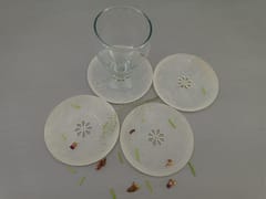 Al Maun | Inara | Marble Natural White Soapstone | Handmade Round Lattice Craft | Unique, Handmade Coaster for Drinks, Beverages, Bar, Living Room, Kitchen & Wine Glasses - Elegant Look | Set of 4