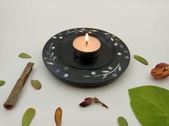 Al Maun | Fayruz | Marble Natural Black Soapstone | Handmade Round Inlay Craft | Tealight & Candle Stand | A Perfect Handmade Product for Gifting | for Home Decor & Table Accents