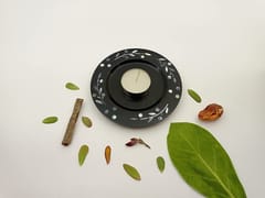 Al Maun | Fayruz | Marble Natural Black Soapstone | Handmade Round Inlay Craft | Tealight & Candle Stand | A Perfect Handmade Product for Gifting | for Home Decor & Table Accents