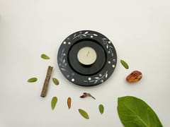 Al Maun | Fayruz | Marble Natural Black Soapstone | Handmade Round Inlay Craft | Tealight & Candle Stand | A Perfect Handmade Product for Gifting | for Home Decor & Table Accents