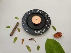 Al Maun | Fayruz | Marble Natural Black Soapstone | Handmade Round Inlay Craft | Tealight & Candle Stand | A Perfect Handmade Product for Gifting | for Home Decor & Table Accents