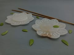 Al Maun | Qays | Marble Natural White Soapstone | Handmade Lotus Shap Hand Carved Craft | Lotus Incense Stick Holder | Agarbatti Stand | for Home Fragrance & Home Decor | Set of 2