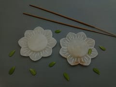 Al Maun | Qays | Marble Natural White Soapstone | Handmade Lotus Shap Hand Carved Craft | Lotus Incense Stick Holder | Agarbatti Stand | for Home Fragrance & Home Decor | Set of 2